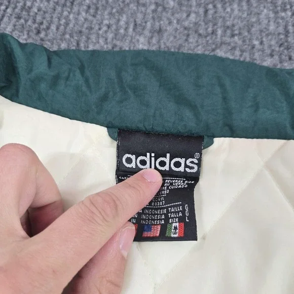 Vintage Adidas Jacket Mens Large Green Trefoil Padded Full Zip Colorblock 90s
